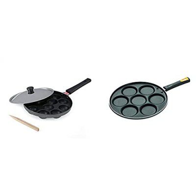 Anjali - DAL12 Appa Patra Diamond Series, Black + Anjali Mini Uttapam tawa, 7 Cavity