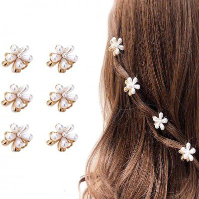 ANNACREATIONS 6 Piece Korean Style Pearl Metal Hair clips, Plastic Pearl Barrettes Hairpin for Women & Girls(White)