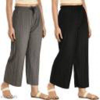 Annectant Women Relaxed Black, Grey Lycra Blend Trousers