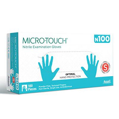 Ansell Micro Touch N100 Nitrile Multipurpose, Disposable Gloves, Food Grade Approved, Oral Approved, Free From Latex Smell with No Latex Type I allergy (Small, 100 pcs)