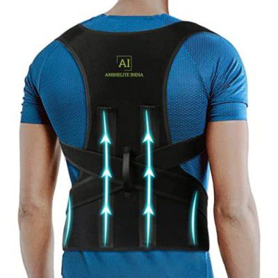 Anshelite India™ Unisex Posture Corrector Adjustable Straps | Two Metallic Plates at back For Best Support-Free Size