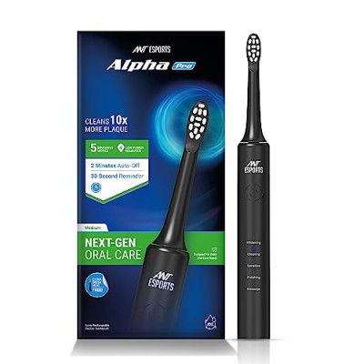 Ant Esports Alpha Pro Sonic Electric Toothbrush with 2 Brush Heads, 4hours last up to 30days for Adult – Black