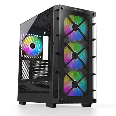 Ant Esports ICE-5000 RGB Mid- Tower Computer Case/Gaming Cabinet - Black | Supports E-ATX, ATX, Micro-ATX, Mini-ITX | Pre-Installed 3 x 120mm ARGB Fans in Front