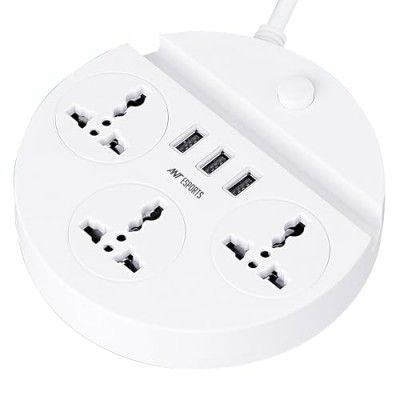 Ant Esports PS330 Power Strips with 3 Universal Socket and 3 USB-A, 3-Meter Cord, 2500-Watt, Fireproof Material, Heavy Duty Cable Overload Protection, Extension Cord for Home/Office Appliances–White