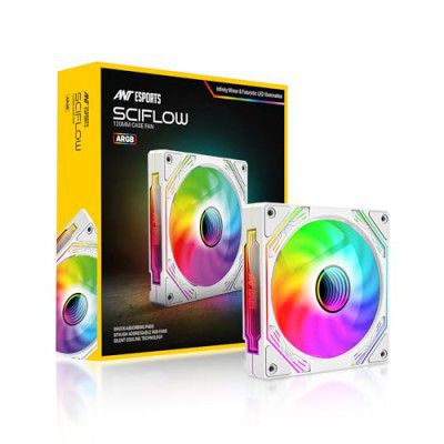 Ant Esports Sciflow 120mm ARGB Case Fan - White, Infinity Mirror Design, PWM Control, RGB Sync, 1500 RPM, 65.4 CFM Airflow