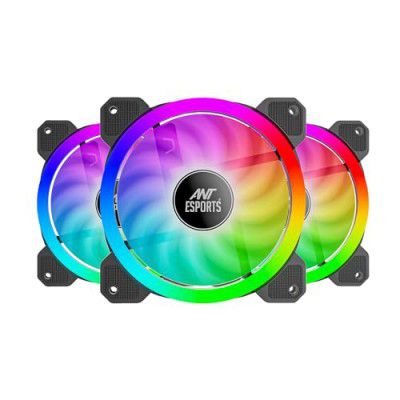 Ant Esports Superflow 120mm 3 IN 1 ARGB Three Dual-Sided ARGB ring light PWM Case Fan Kit - Black, 45.3 CFM Airflow, 1500 RPM