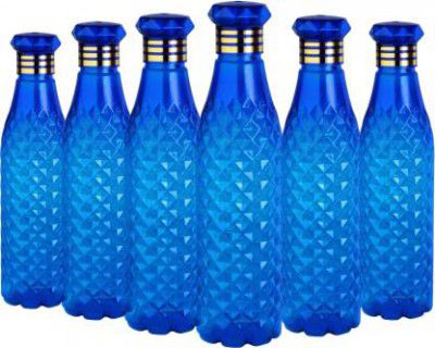 Anzal Crystal Water Bottle for Fridge, Home Office Gym School Boy, Unbreakable Bottle 1000 ml Bottle  (Pack of 6, Blue, Plastic)