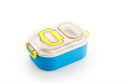 ApLiQ Lunch Box with 1 Small Container & 1 Spoon BPA Free, Stylish Anti Spill Lid Food Grade for Kids, School & Outdoor (900ml+100ml) (Multi Colour)