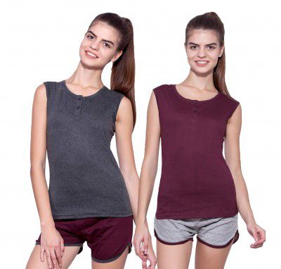 Ap'pulse Women's Sleeveless Henley(Pack of 2)