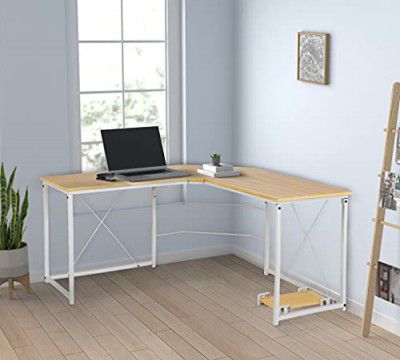 Aprodz Duane 59 x 59 inches Large L-Shaped Desk Computer Desk Corner Desk Office Desk Computer Table, White Oak