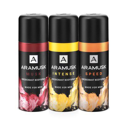 Aramusk Deodorant Body Spray for Men - Pack of 3 (150mlx3) Musk+Intense+Speed