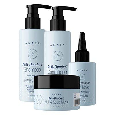 Arata Anti Dandruff Scalp Recovery Combo For Normal To Oily Hair | Relieves Itchy And Dry Scalp | Anti Dandruff Shampoo (200 ML), Conditioner (200 ML), Hair Mask (100 GM) & Hair Tonic (100 Ml) | Set O