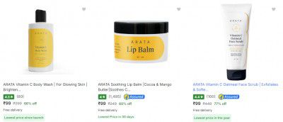 ARATA Beauty And Grooming Products Start at Rs.99