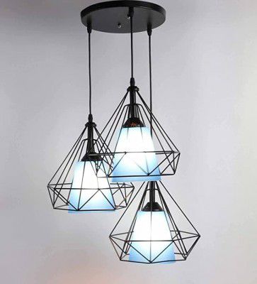 Areezo Blue Iron 3 Light Cluster Hanging Lamp Lights for Living Room, Hanging Lamps for Bedroom (Diamond Shape)