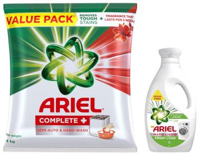 Ariel Complete + Detergent Washing Powder- 4Kg Value Pack & Ariel Matic Liquid Detergent Front Load 2 Ltr + 500ml Free