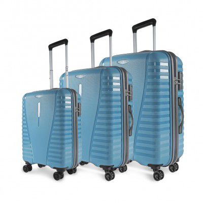 Aristocrat Airpro Set of 3 Hard Luggage (55+66+76cm) Luggage with 8 Strong Wheels, Secured Zip and Secured Combination Lock | Cross Teal