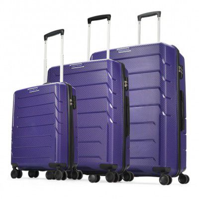 Aristocrat Chroma Set of 3 Hard Luggage (55+65+75cm) | Cabin, Medium and Large Check-in Luggage | Robust Construction with Strong Wheels, Rust-Free Trolley, Secured Zip and Combination Lock | Purple