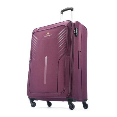 Aristocrat Skyway Large Size Soft Check in Luggage (79 cm) | Spacious Polyester Trolley with 4 Wheels and Combination Lock | Dazzling Maroon | Unisex| 5 Year Warranty