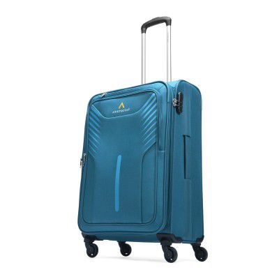 Aristocrat Skyway Medium Size Soft Check in Luggage (69 cm) | Spacious Polyester Trolley with 4 Wheels and Combination Lock | Dazzling Teal Blue | Unisex| 5 Year Warranty