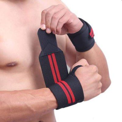 ArmX Wrist Support Band With Thumb Loop Strap for Weightlifting, Powerlifting, Gym, and Crossfit - Wrist Support Band for Men and Women (Right Hand, Red and Black)