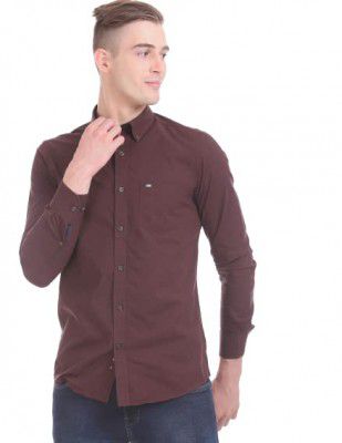 Arrow Mens Slim Sports Burgundy Solid Shirt