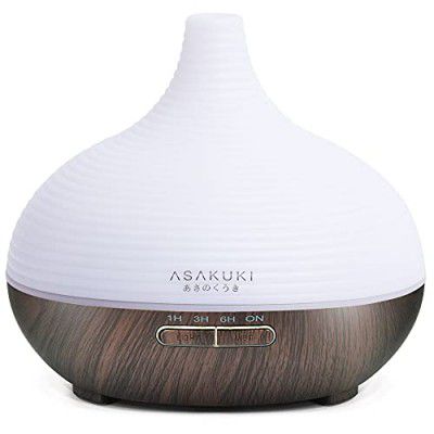 ASAKUKI 300ml Essential Oil Diffuser, Premium 5 in 1 Ultrasonic Aromatherapy Scented Oil Diffuser Vaporizer Humidifier, Timer and Auto-Off, 7 LED Light Colors (Black)