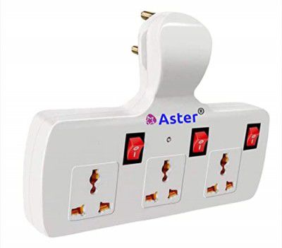 Aster 3+3 Universal Multi Plug Socket Extension Board/Power Adapter with Individual Switches and Fuse Protection (White)