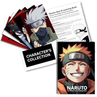 ASWHOLEIDEAS Narutoo Ultimate Fan Pack: Exclusive - A5 Plain Notebook, 100 Anime Quizzes, 6 Collectible Cards - for Anime harrypotter,frinds,anime