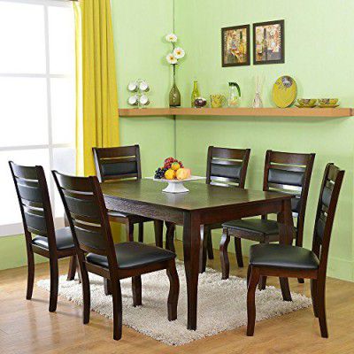 @home By Nilkamal Larrissa 6 Seater Engineered Wood Dining Set with Chairs in Brown Finish for Dining & Kitchen Room