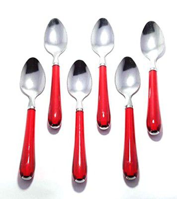 ATEVON 6-Pieces Spoon Set | Steel with Shiny Red Fancy Plastic Handle (Red)