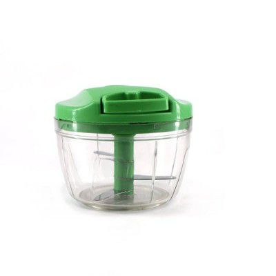 ATEVON Mini Manual Green Plastic Food Chopper with Extra Sharp Blades - 375 ml, Easy to Use, Quick and Convenient for Vegetable and Fruit