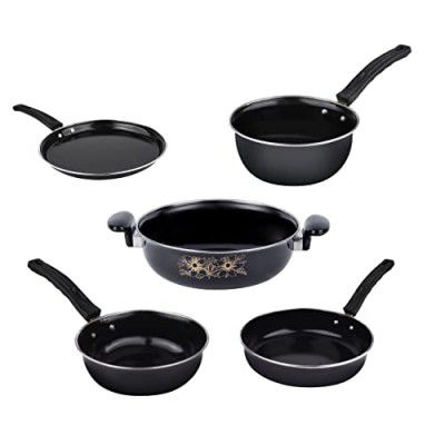 ATEVON Nonstick Cookware Gift Set, 5-Piece Kitchen Set in Black - Includes Kadai