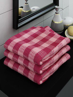 Athom Living Ecosaviour Premium Cotton Bath Towel Pink Checkers (Pack of 3)