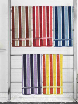 Athom Trendz Ecosaviour Striped Cotton Bath Towel 70x140 cm Multicolour Pack of 5