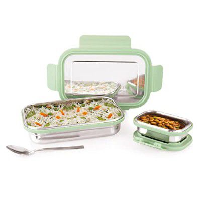 Attro Lunchmate Stainless Steel Airtight Leak-Proof Lunch Box for Office, School, Picnic, 800 Ml - Green