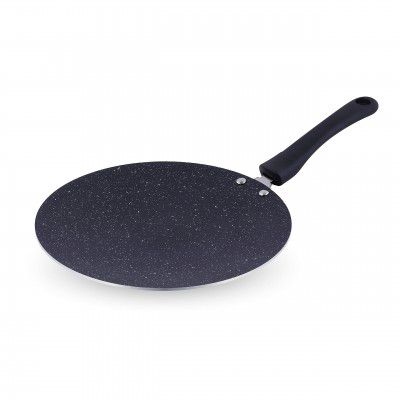 Attro Non Stick Aluminium Heavy Duty Concave Single Handle Spatter Finish Tawa, 280 mm (Black)