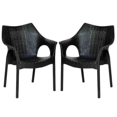 Attro Supreme Cambridge Armchair Premium Heavy Duty Plastic Chair-Black Set of 2