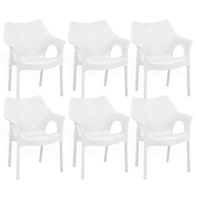 Attro Supreme Cambridge Armchair Premium Heavy Duty Plastic Chair with Stylish Rattan Looks White Set of 6