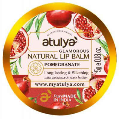 Atulya Pomegranate Lip Balm for Hydrating Lips | Refreshing & Nourishing Lips | Natural Lip Balm | Lip Balm for Soft Lips | All Skin Types| 5 g