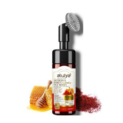 Atulya Saffron & Honey Foaming Face Wash With In-Built Soft Face Brush | 150ml