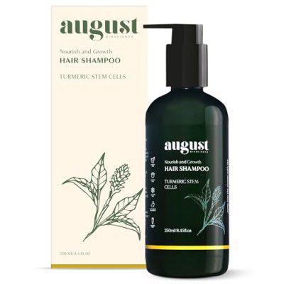 AUGUST BIOSCIENCE Shampoo Turmeric Stem Cell for Hair Growth | Best Anti- Hair Fall Shampoo for Oily Scalp | Paraben & Sulfate Free (250 ml)