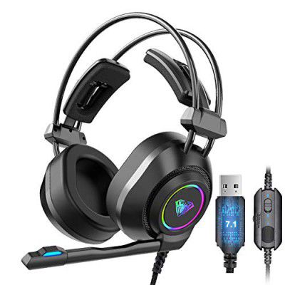 Aula S600 Professional Gaming Headset USB 7.1, Lightweight Over-Ear headphone with RGB Light | HD Noise Cancelling, 360° Rotation Omnidirectional Mic for Desktop & PC Gamers (Black)