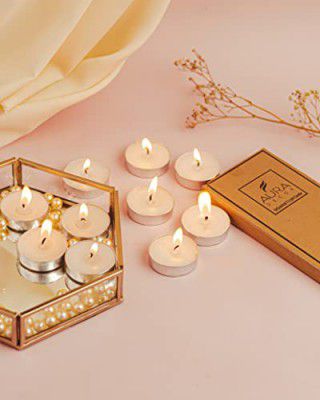 AuraDecor Pack of Tealight Candles || Unscented Tealights || Daily Use || Spa || Spiritual || Smokeless || Dripless || Burning Time of 3 Hours (Pack of 10)