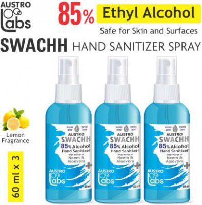 Austro Labs Swachh  Spray 3 * 60 ml, Ethyl Alcohol 85% Sanitizer Spray Bottlel