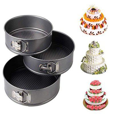 AUXA Non-Stick Backing Cake Moulds Can be Used in Microwave Ovens,with Removable Base Combo Set of 3 | Combo Set of 3 |Safe Cake Moulds| Microwave Safe|Convenient Baking (Black Colour)