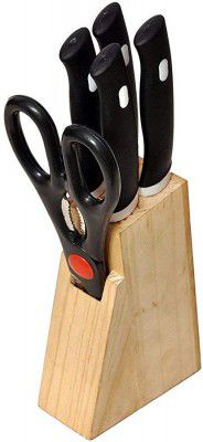 Avaron Kitchen Knifes 6 Piece Set with Wooden Block and Scissors, Block Knife Stand for Kitchen use.