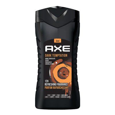 AXE Dark Temptation 3 In 1 Body, Face & Hair Wash for Men, Long-Lasting Refreshing Dark Chocolate Fragrance, Natural Origin Ingredients, Removes Odor & Bacteria, Dermatologically Tested 250ml