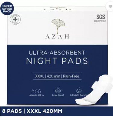 AZAH XXXL Night Pads For Heavy Flow | Overnight Leak Protection and Rash Free | Sanitary Pad  (Pack of 8)