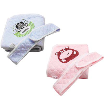 B3Fashion Imported 100% Premium Soft Cotton Baby Hooded Blanket Combo of 2 (400.0mm L X 300.0mm W)