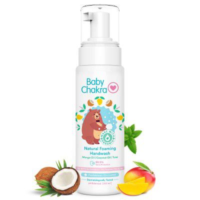 BabyChakra 100% Natural Foaming Handwash for Infants & Kids, 99.9% Germ Protection & Baby-Safe Certified, Goodness of Tulsi, Mango Oil, Organic Coconut Oil and Beetroot (200ml)